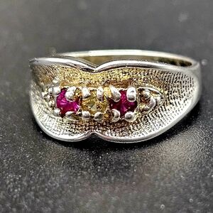 Vintage-style Sterling Silver Ring W/ Ruby And Citrine Accents